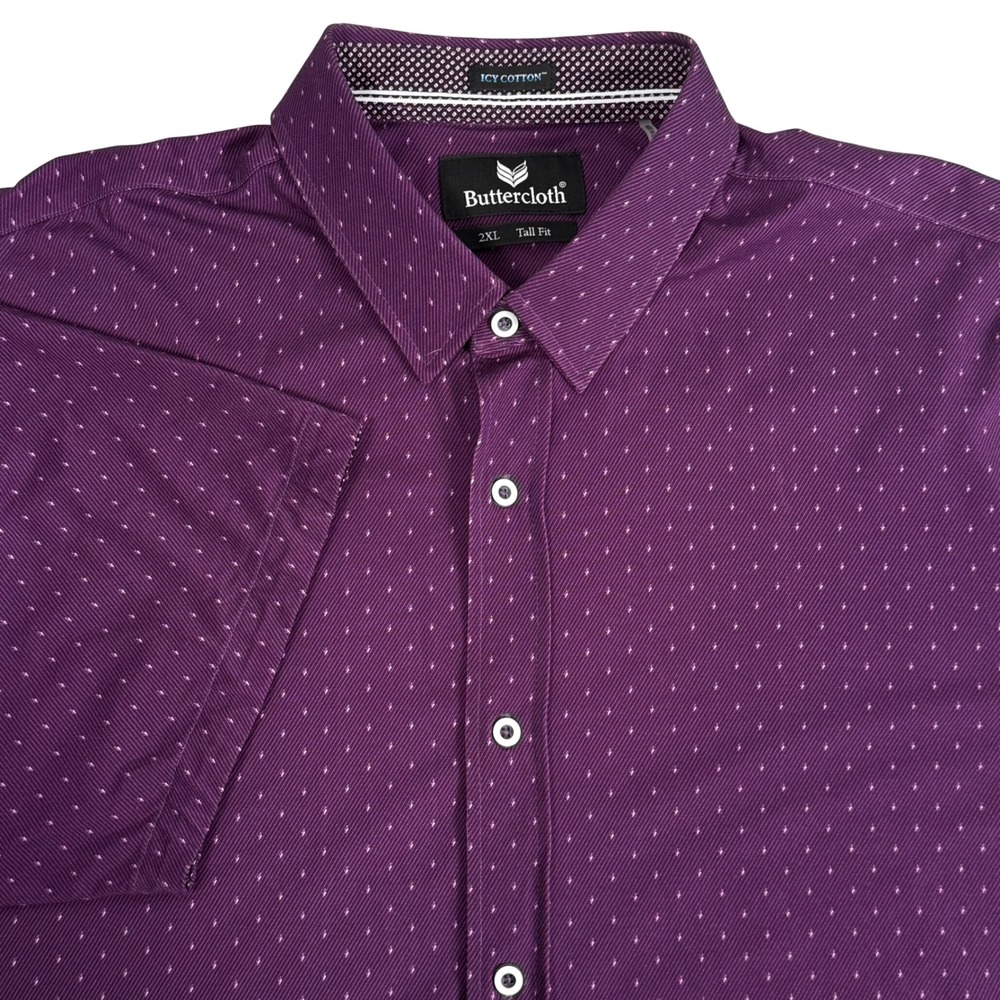 Buttercloth Icy Cotton Tall Fit Purple Micro Print Short Sleeve Shirt Mens 2XL